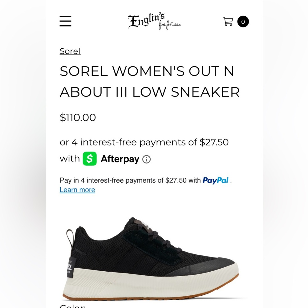SOREL WOMEN'S OUT N ABOUT III LOW SNEAKER, Black, size 7. VERY GENTLY USED